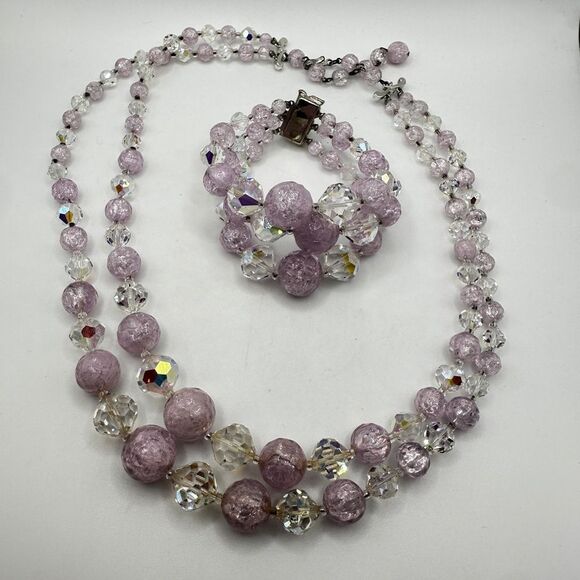 Vintage LAGUNA graduated acrylic and crystal beaded necklace and bracelet set! - Picture 8 of 12